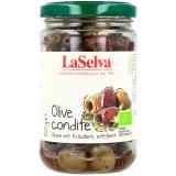 Olive condite, Oliven mit Kräutern, entsteint im Glas