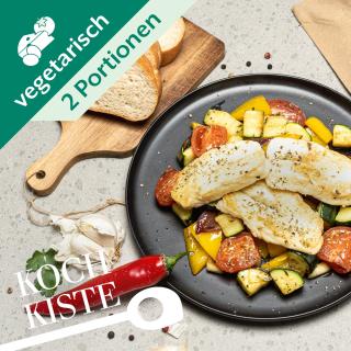 Ofen-Halloumi mit mediterranem Gemüse
