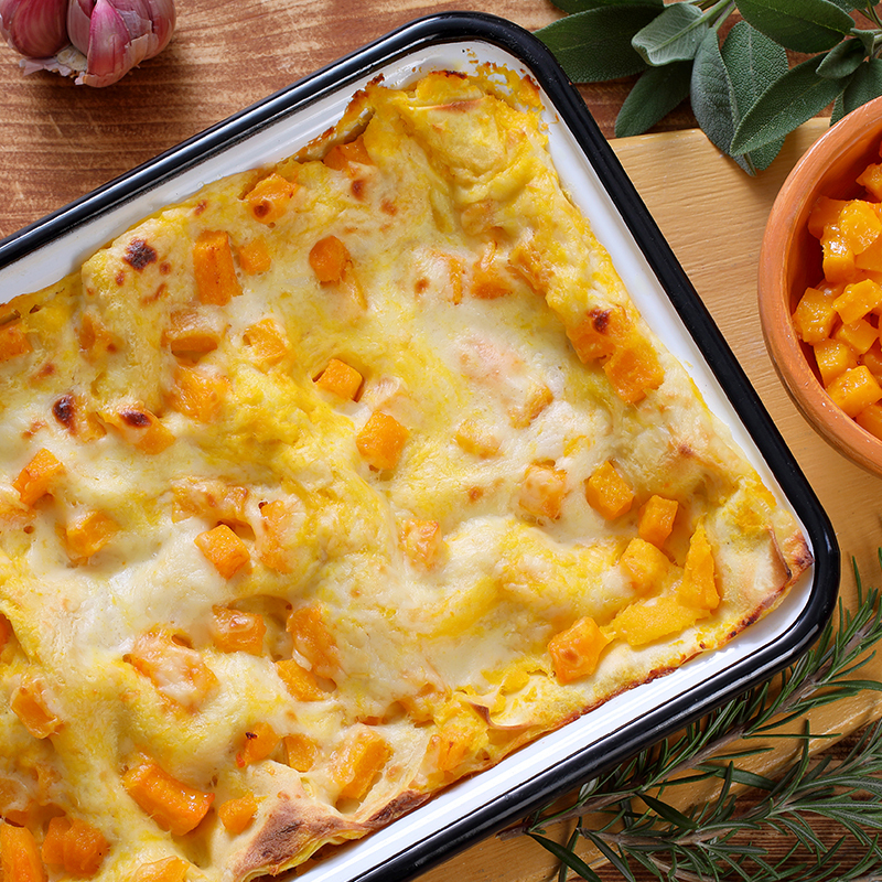 Kürbis-Vollkorn-Lasagne mit Bergkäse