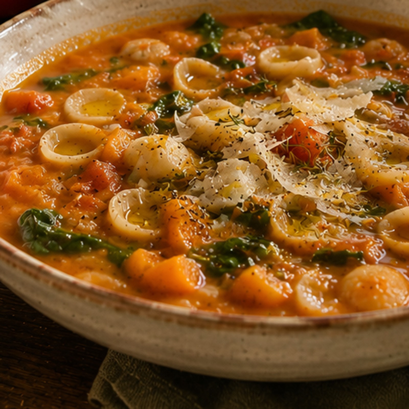 ­Minestrone mit Orecchiette und ­Hokkaido-Kürbis