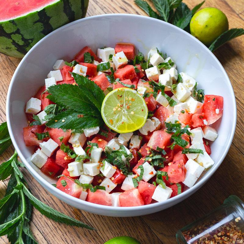 Wassermelone-Schafskäse-Salat mit Minze