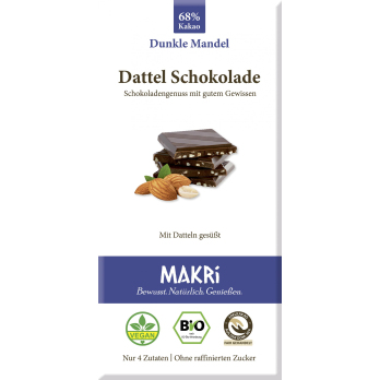 MAKRI Dattel Schokolade - Dunkle Mandel 68%