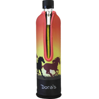 Glasflasche mit Neoprenbezug Pferd 500ml